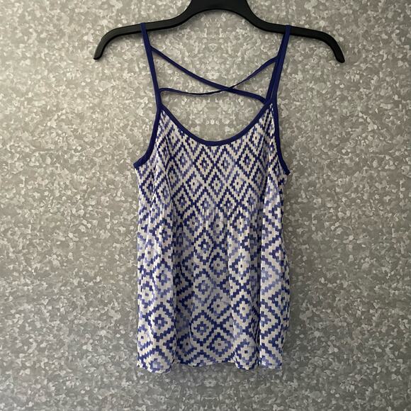 Princess Vera Wang Blue Geometric Print Strappy Tank Top - Size Medium - Sheer - Picture 1 of 6